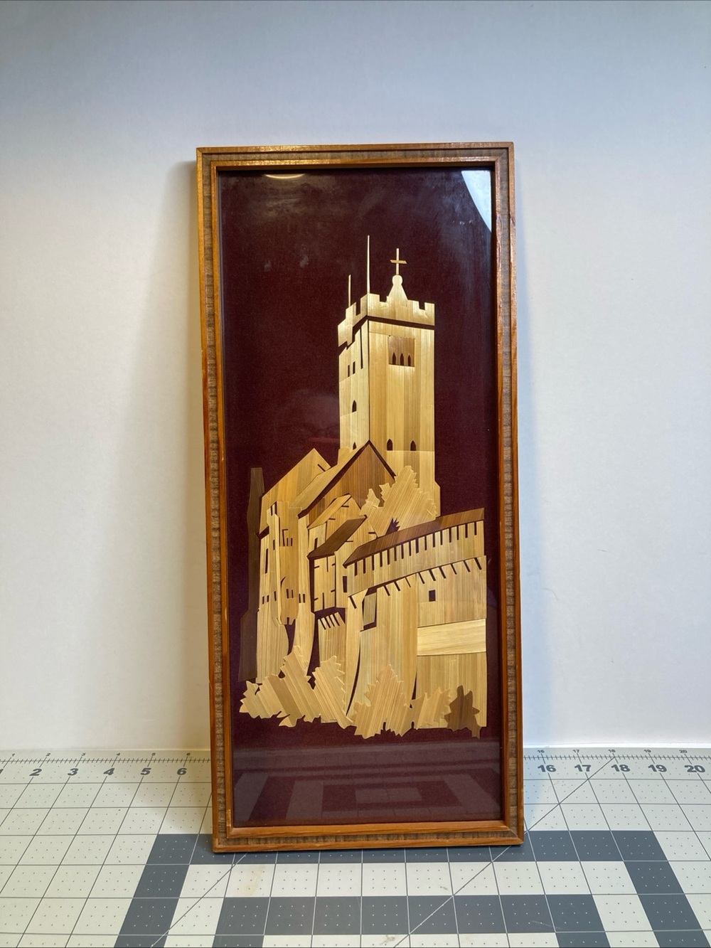 Vintage Handmade German Wood Inlay Marquetry Wandshumk Castle Tower 16”x7”